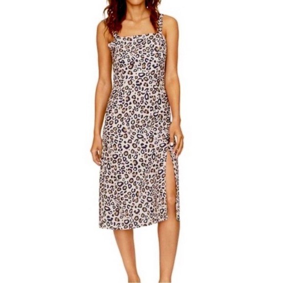 NWT SANCTUARY Dress Leopard Print Size 10 Midi Adjustable Straps Smocked Back - Picture 1 of 14